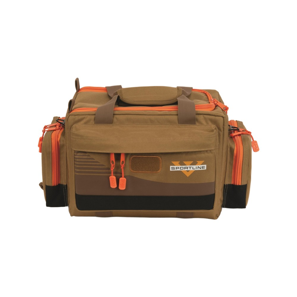 Voodoo Sport Range Bag with padded design and locking zippers in brown and orange for sports and outdoor enthusiasts.