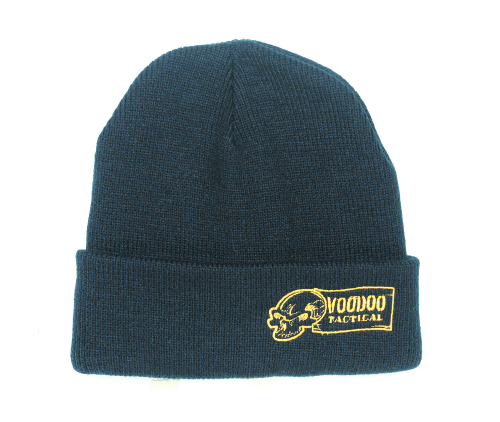 Voodoo Tactical embroidered Thinsulate beanie in dark color with logo, perfect for warmth and style.