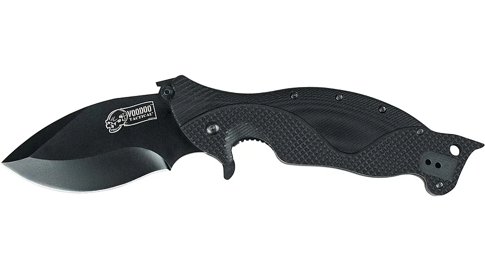 Voodoo Tactical Self-Defense Folding Knife with durable handle and sharp blade for personal cutting needs.