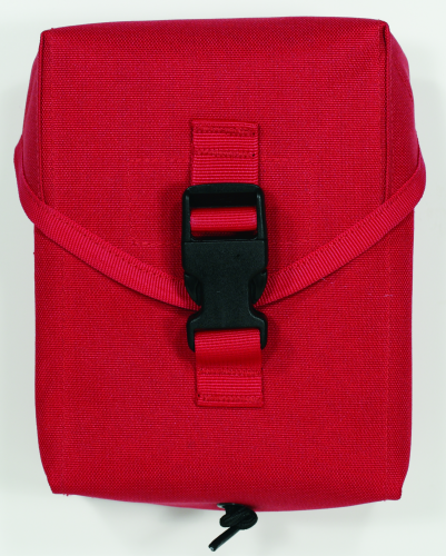Voodoo Tactical 2 in 1 First Aid Pouch in red with secure buckle and modular design for medical gear storage.