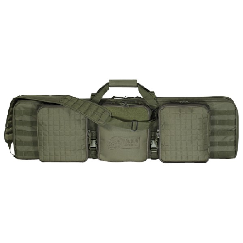 Voodoo Tactical Deluxe Padded Weapon Case in olive green with multiple compartments and padded handles for secure transport.