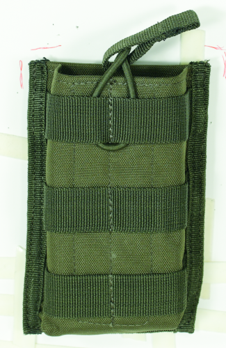 Voodoo Tactical M4/M16 open top mag pouch with bungee system in green, designed for modular tactical use.