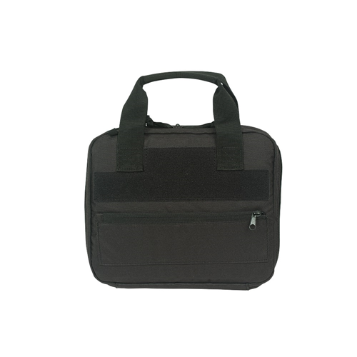 Voodoo Tactical Custom Series Pistol Case in black, featuring sturdy handles and a zippered front pocket for accessories.
