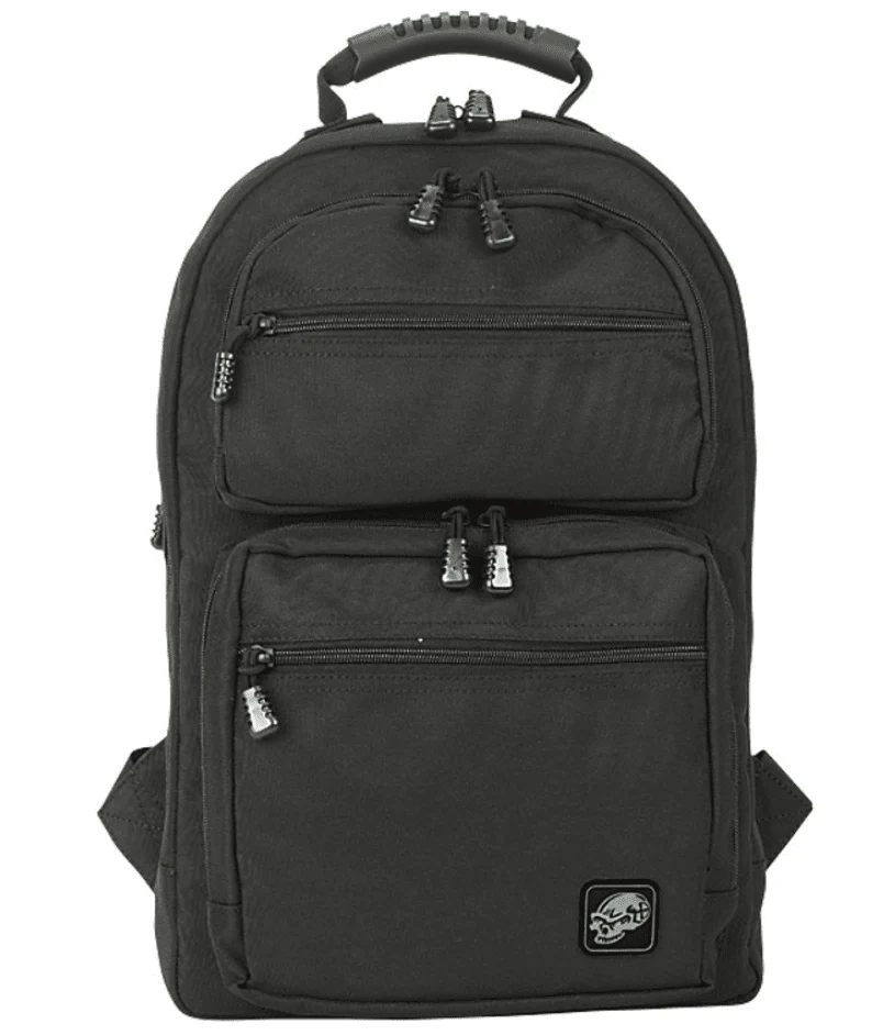 Voodoo Tactical Discreet Deluxe Travel Bag in black with multiple zippered pockets and ergonomic design for travel.