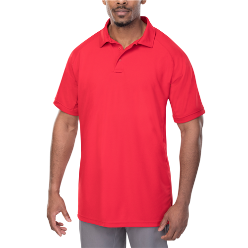 Vertx Coldblack men's short sleeve polo in red, featuring moisture-wicking fabric for comfort and outdoor wear.