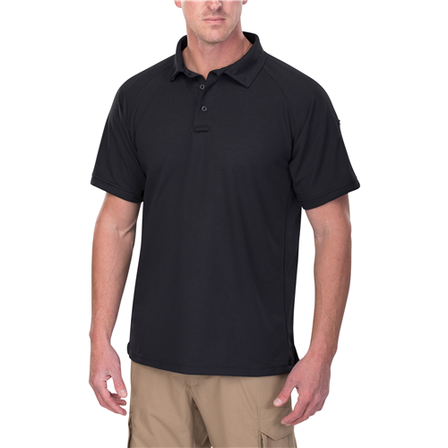 Vertx Coldblack Men's Short Sleeve Polo in black, designed for comfort and breathability in warm weather.