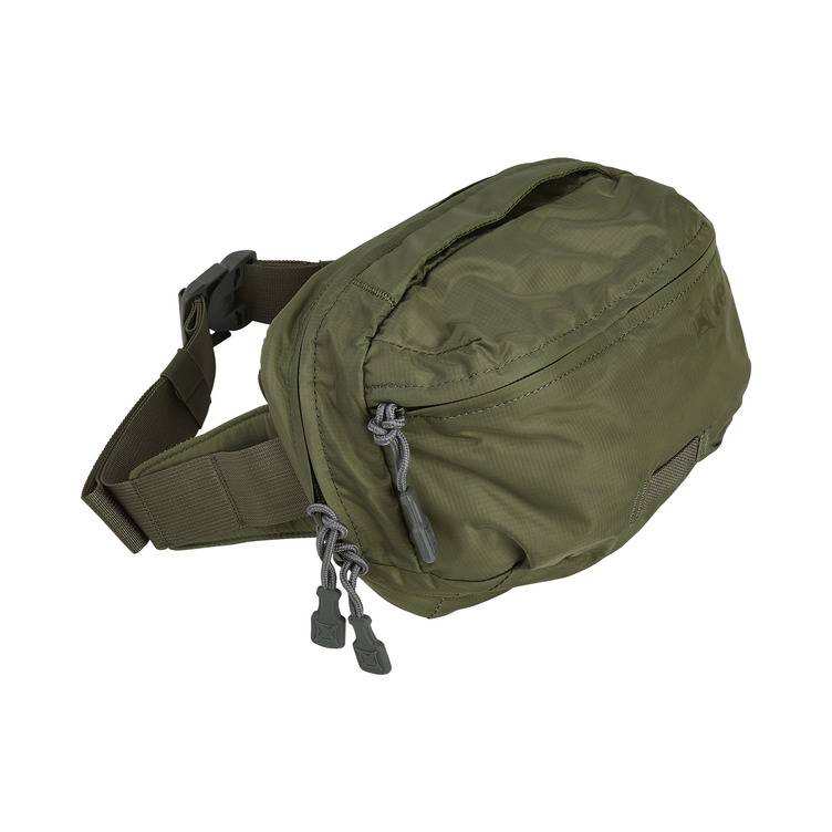 Vertx Long Walks MP Waist Pack in olive green, designed for functionality with quick access zippers and adjustable waist strap.