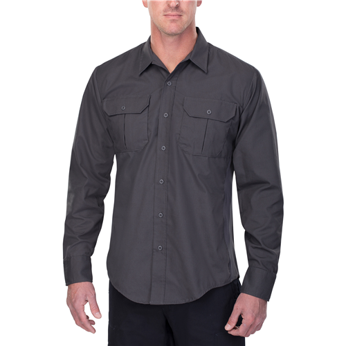 Vertx Phantom LT Long Sleeve Shirt in dark color, featuring button-up front and two chest pockets, designed for durability and comfort.