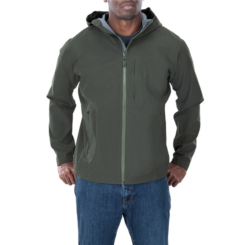 Vertx Fury Hardshell Jacket on model, lightweight, water- and windproof with breathable shell for outdoor protection.