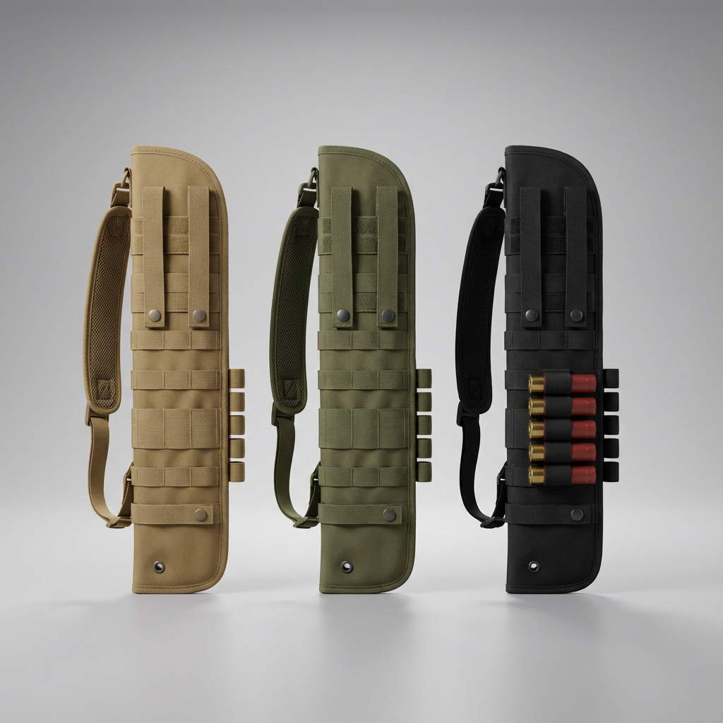Three tactical sheaths in different colors on a gray background