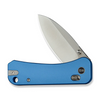 We Knife Banter 2 blue aluminum handle folding knife with thumb stud and stainless steel blade.