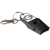 Black whistle with keychain on a white background