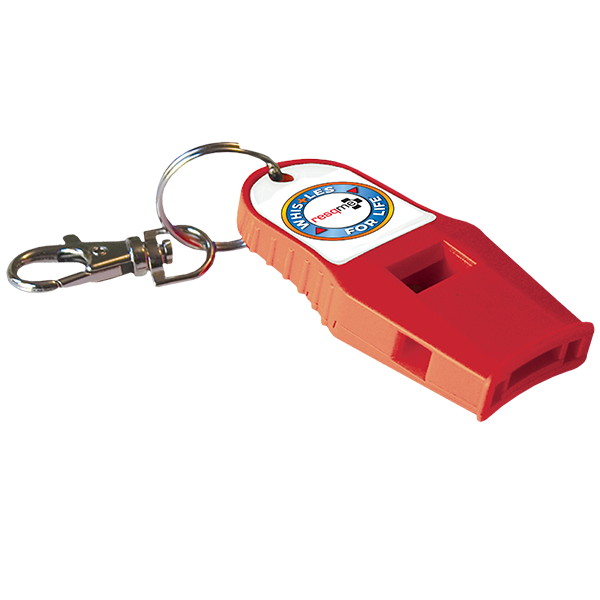 Resqme Whistle For Life Emergency Safety Whistle in multiple colors, MPN RQWFL

Red whistle with a keyring on a white background