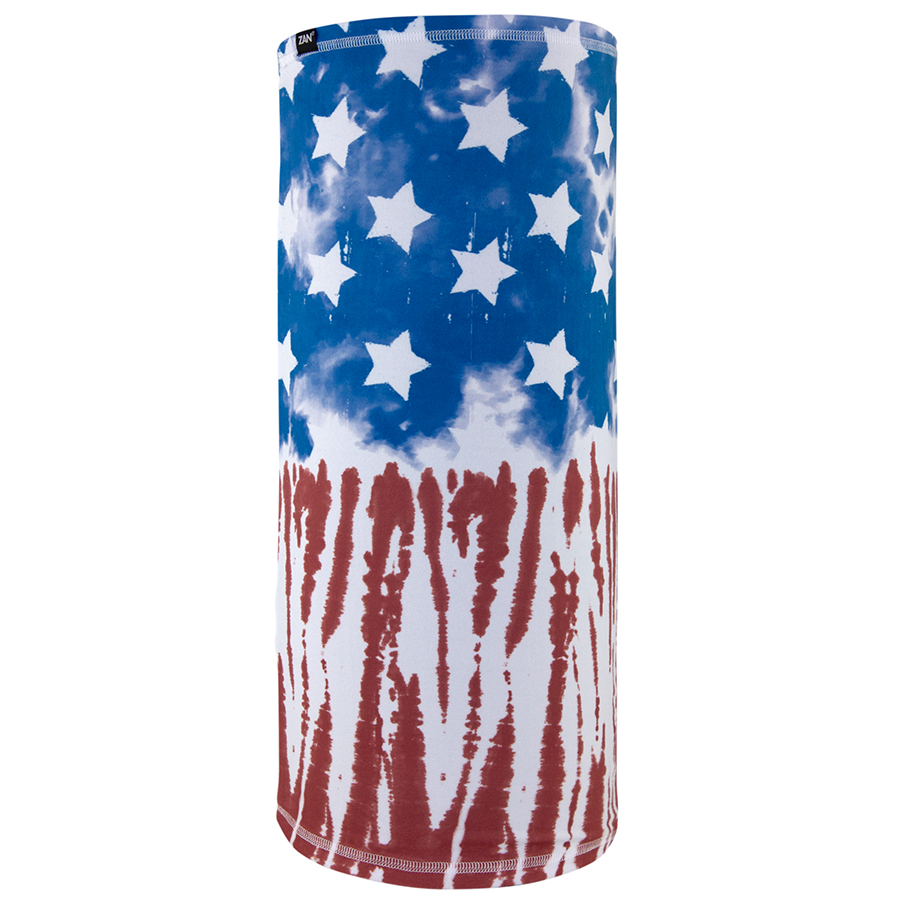 Zan Headgear Motley Tube featuring American flag design with blue stars and red stripes, versatile fleece-lined headwear.