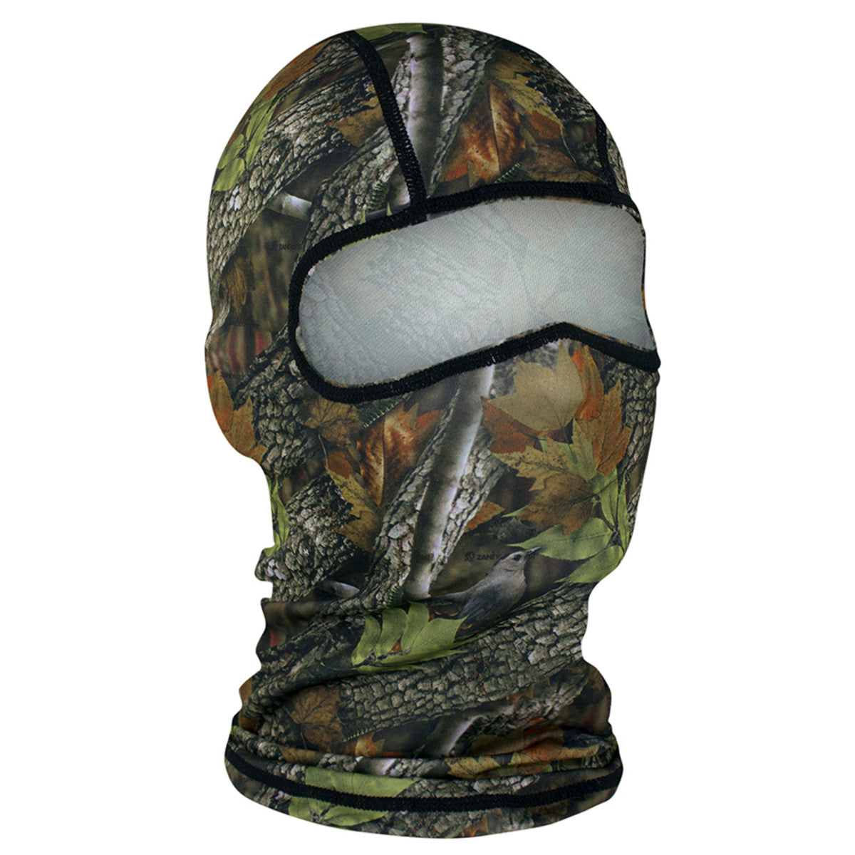 Zan Headgear Balaclava in camo design, providing full head, neck, and face coverage for outdoor protection.