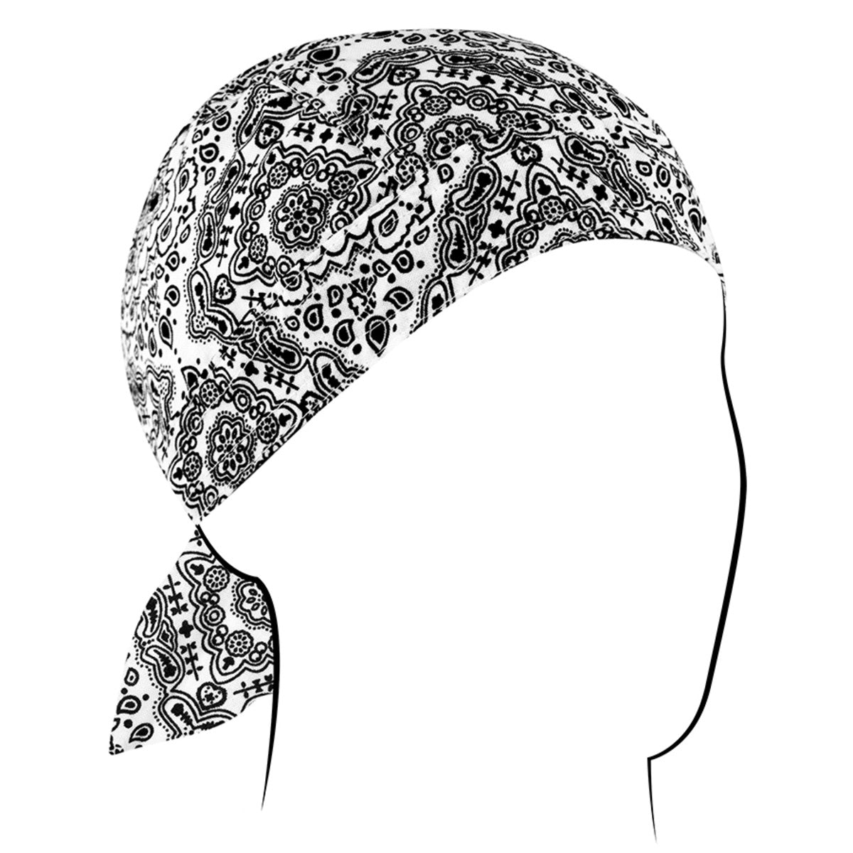 Zan Headgear Flydanna black and white bandanna headwrap perfect for moisture control under helmets.