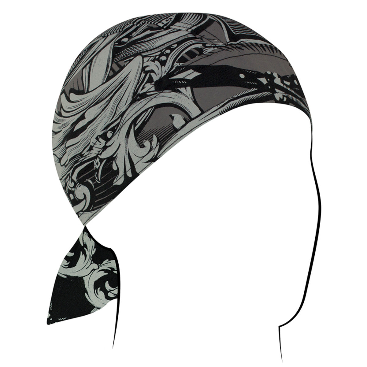 Zan Headgear Flydanna bandanna headwrap with intricate design, perfect for moisture control and hairstyle protection.