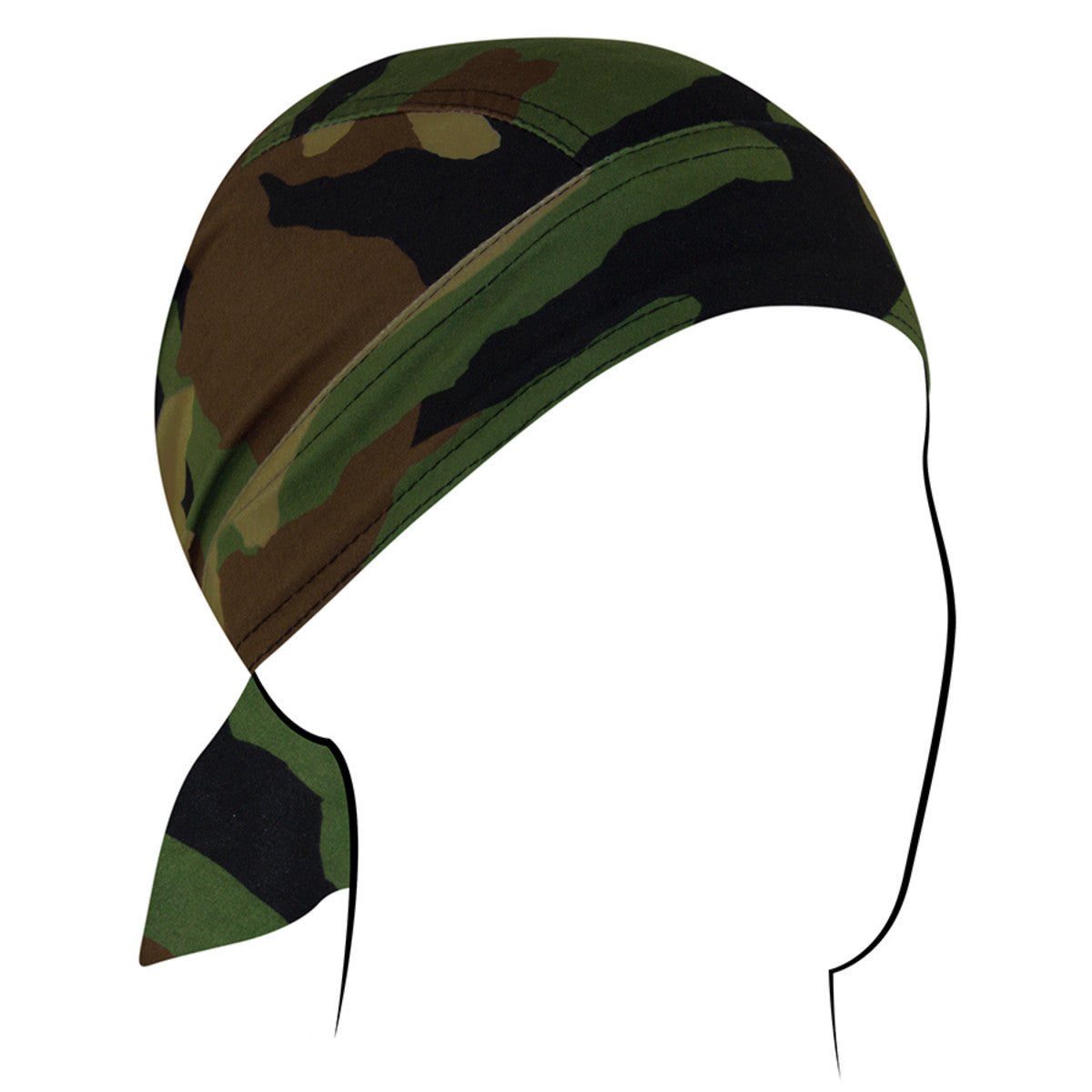 Zan Headgear Flydanna camouflage headwrap, perfect for moisture management and style under helmets.