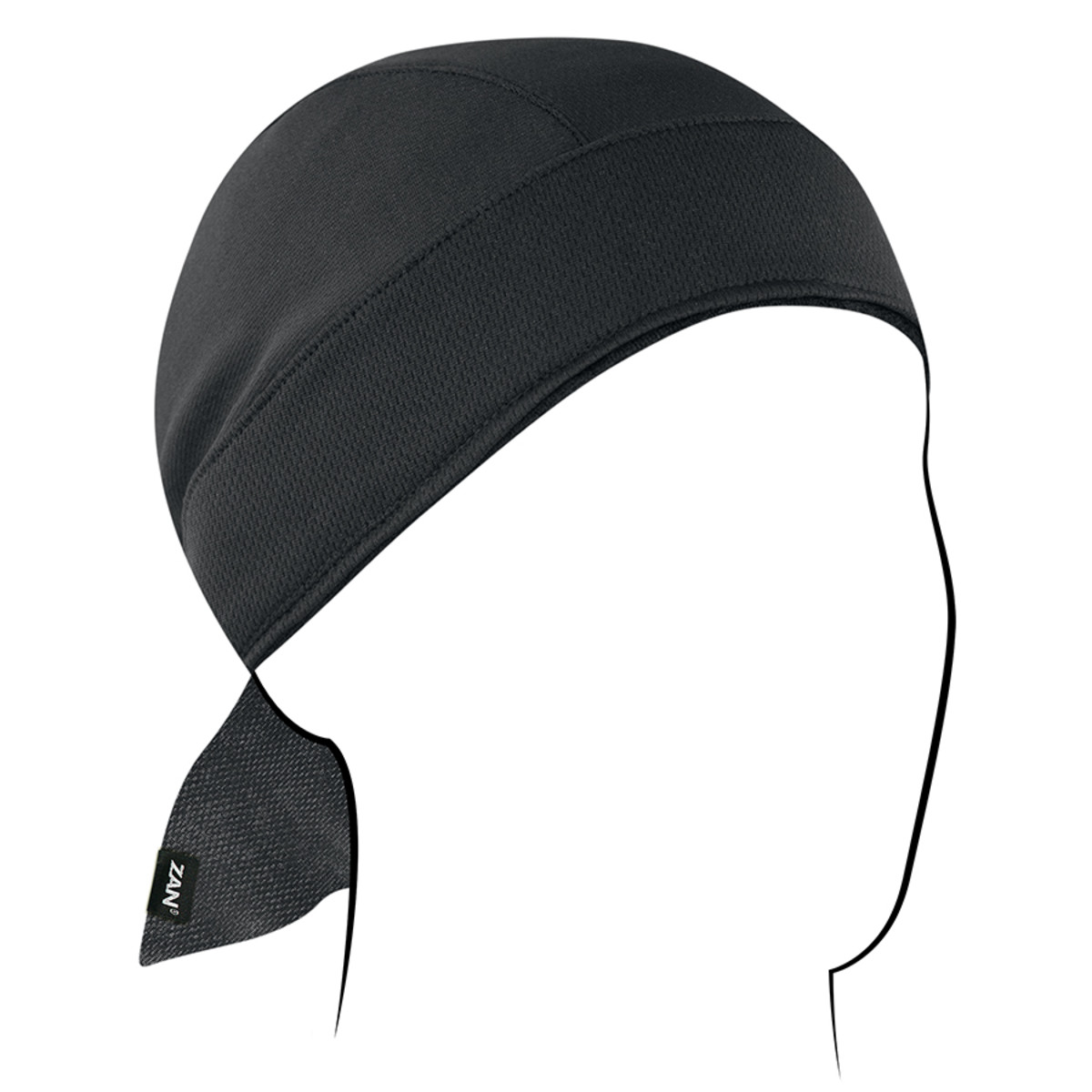 ZANheadgear Flydanna black headwrap designed for moisture control and energy while riding.