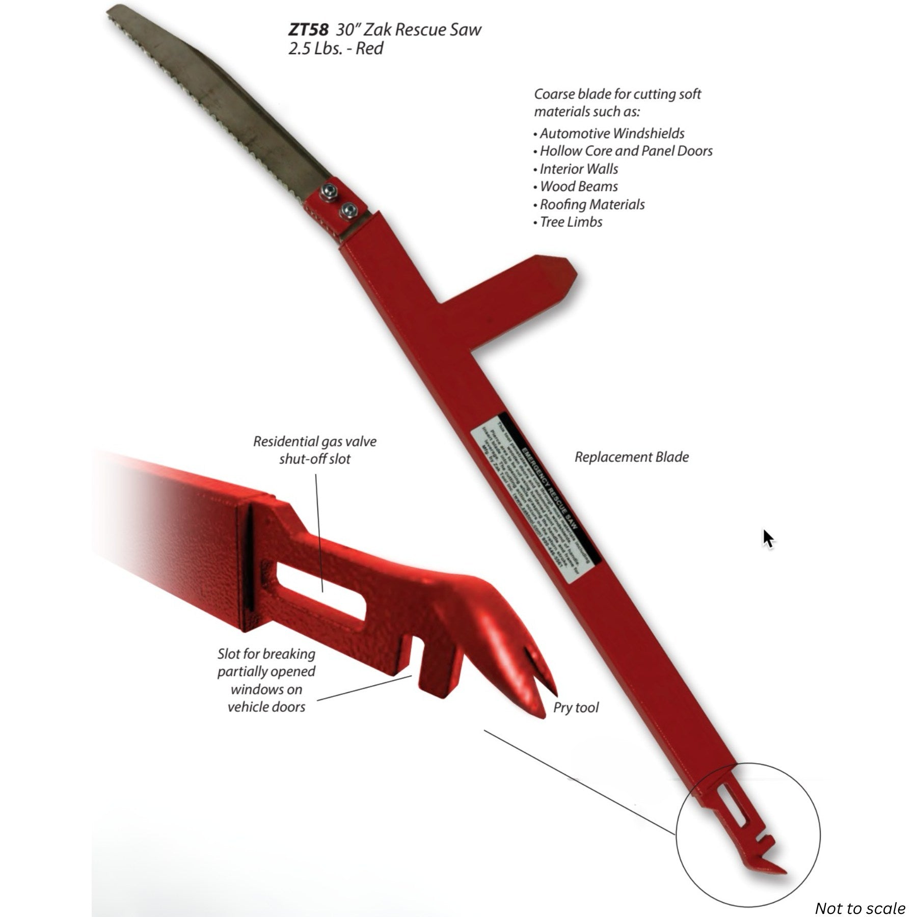 Zak Tool Rescue Saw ZT58 with Pry Tool, Gas Valve Shut-Off, and Window Breaker for Emergency Responders