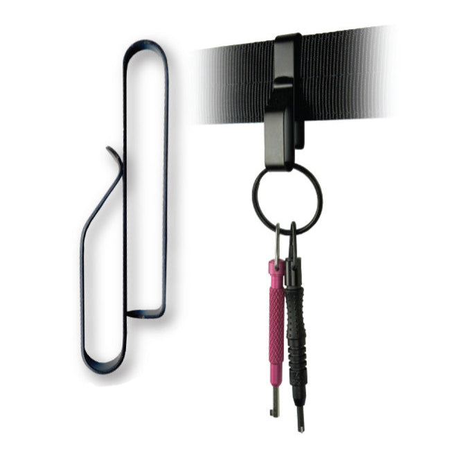 Zak Tool ZT52 Low Profile Key Ring Holder for 2.25-inch duty belts in black stainless steel, ideal for law enforcement and EMS professionals