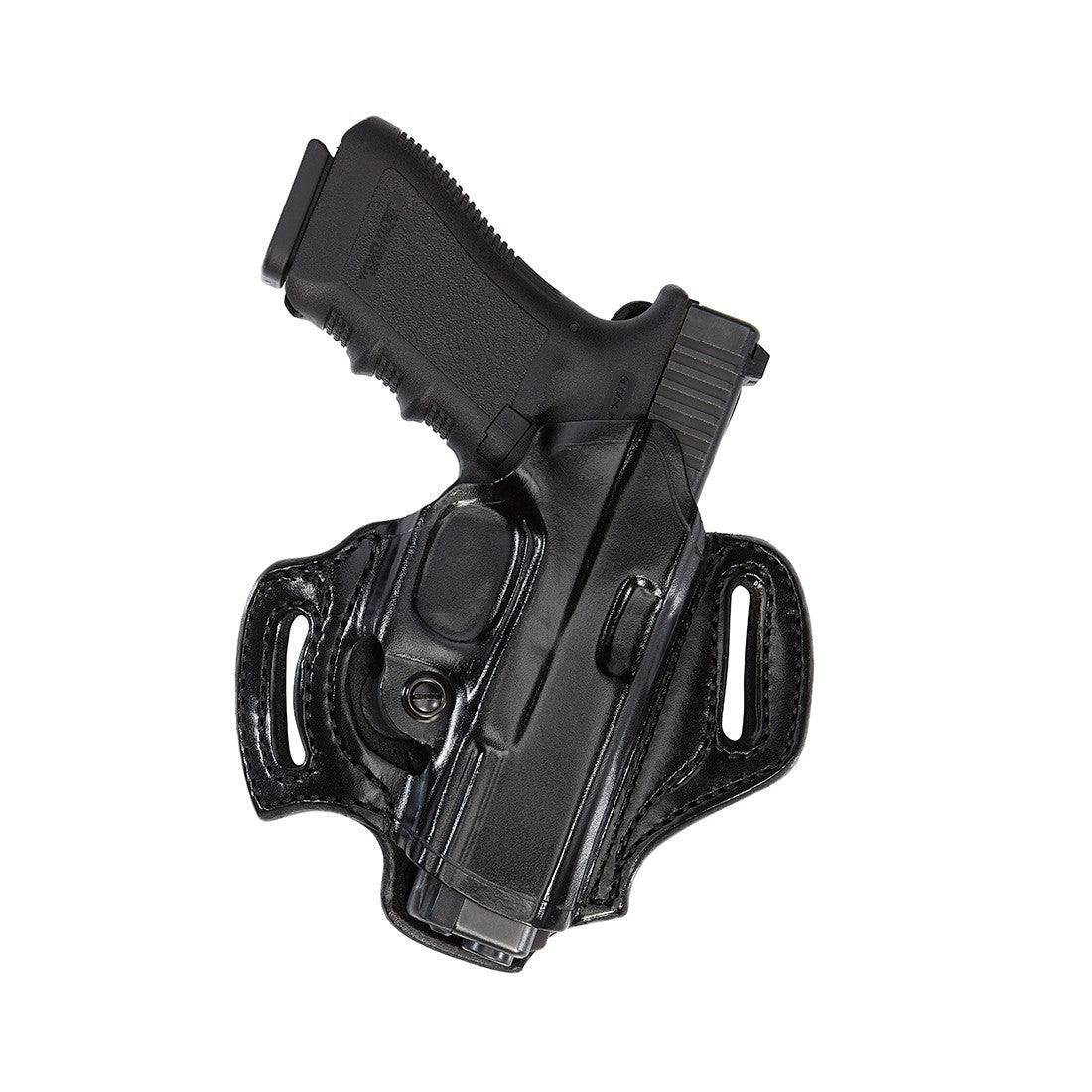 Aker Leather FlatSider XR13 holster featuring a Glock handgun, designed for quick draw and concealed carry.