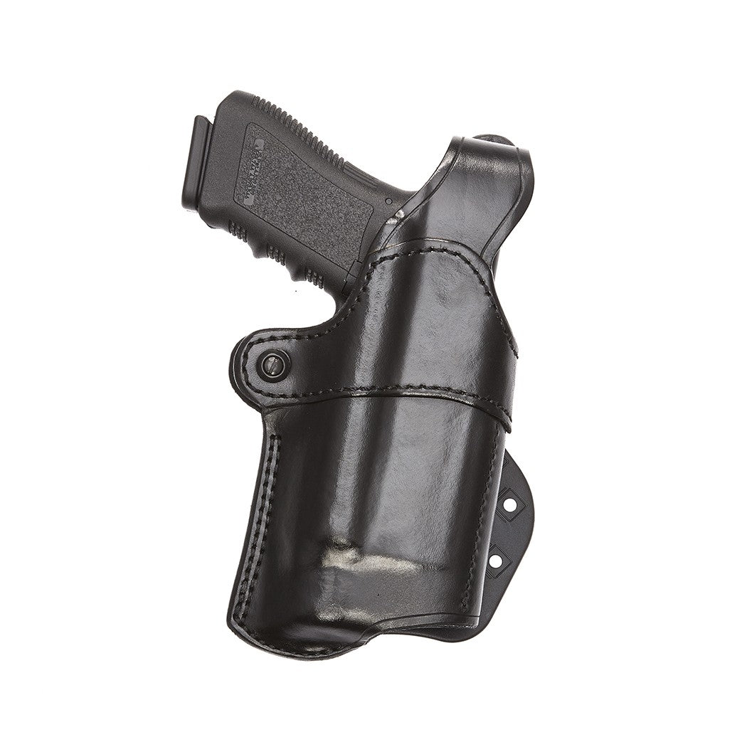 Aker Leather Nightguard Paddle Holster accommodating tactical lights, designed for quick access and concealment.