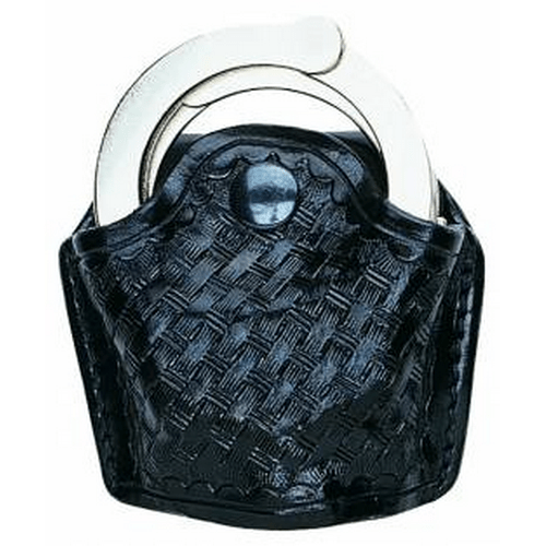 Aker Leather Open Top Chain Handcuff Case featuring a pull-through release snap for quick access.