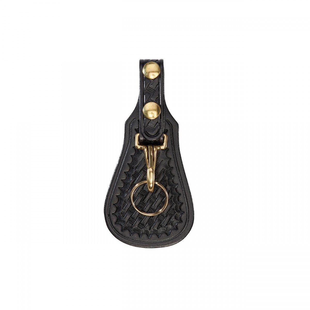 Aker Leather Single Key Strap in black with solid brass snaps and a split key ring, designed for style and convenience.