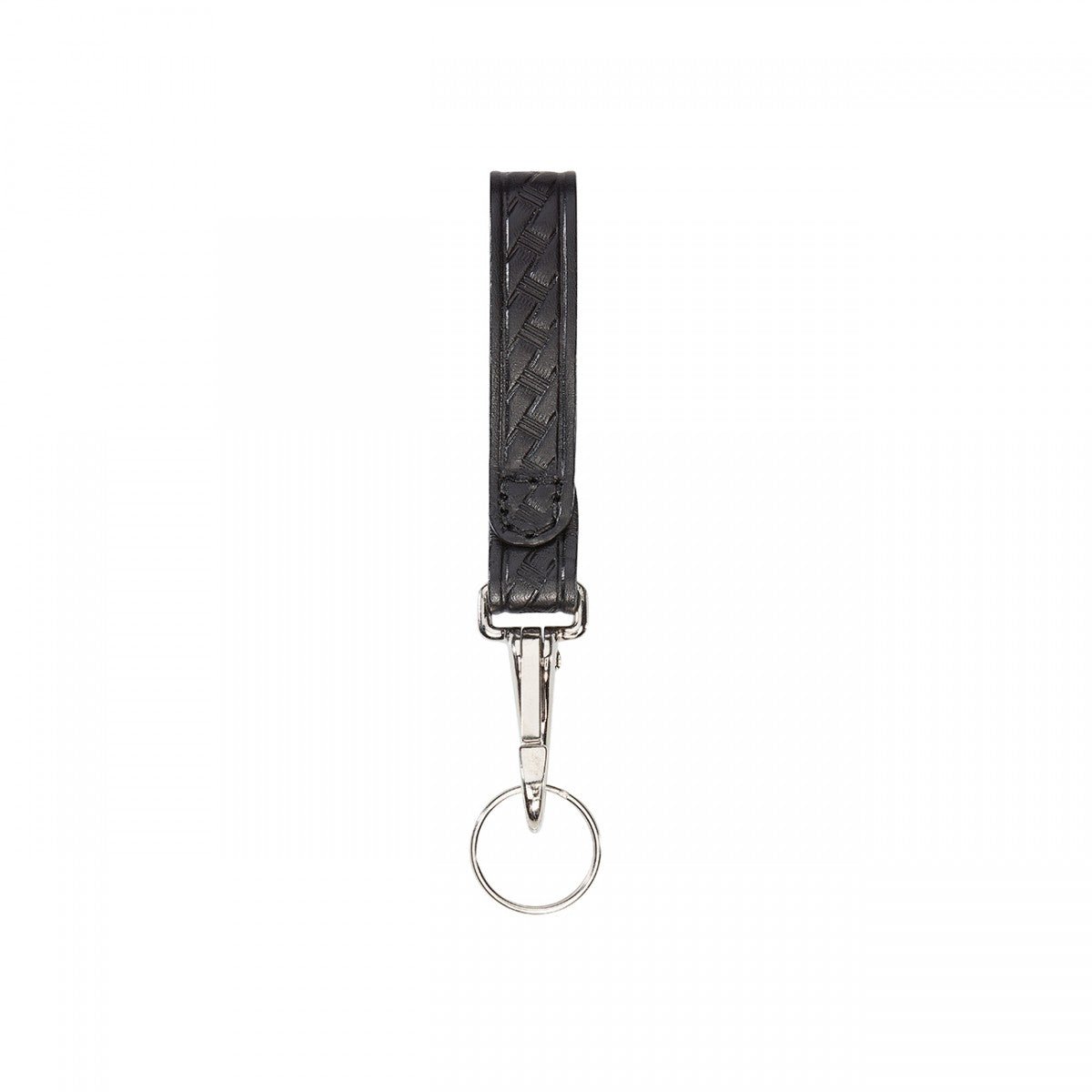 Aker Leather Single Key Strap in black, featuring solid brass snaps and a split key ring for easy attachment.