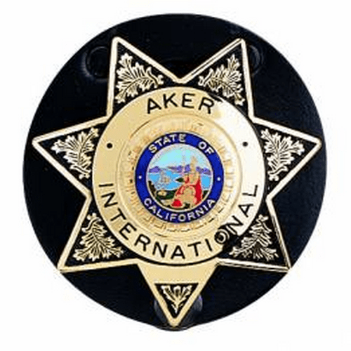 Aker Leather Star Badge Holder featuring a gold star design and California emblem, perfect for secure badge clipping.