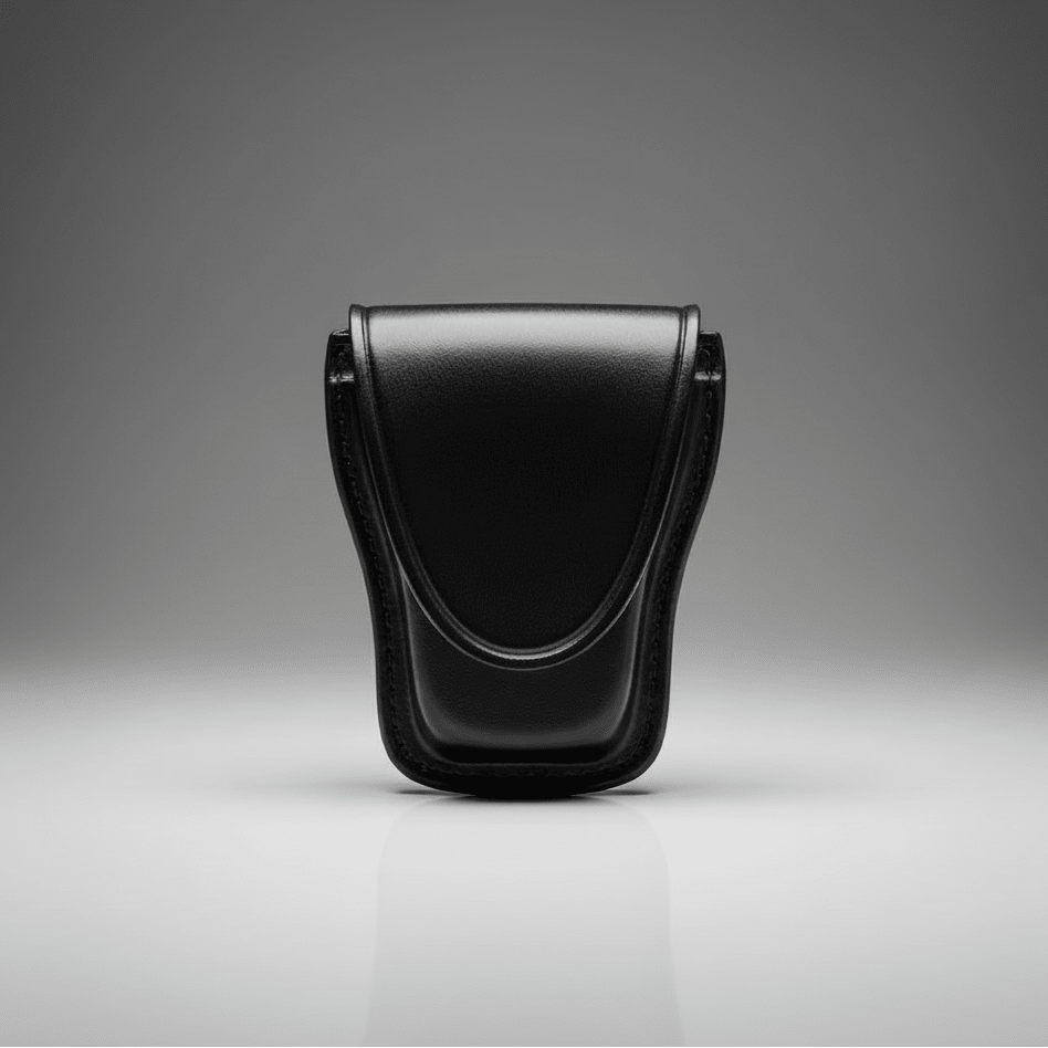 Black leather pouch on a gradient gray background