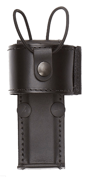 Aker Leather Universal Radio Holder in black, featuring premium cowhide, brass snaps, and adjustable velcro closure.