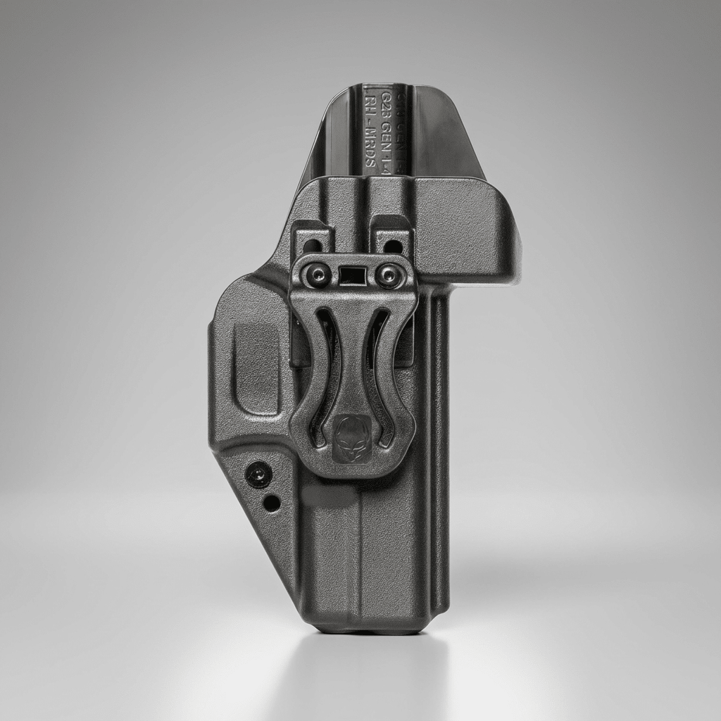 Alien Gear Roswell IWB Holster RIW series in black polymer with belt clip, right-hand MRDS hood shell