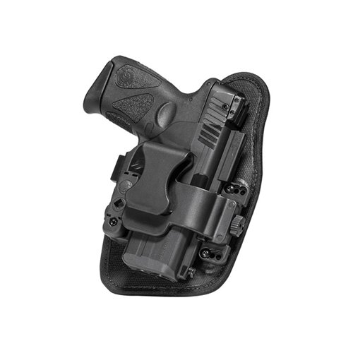 Alien Gear ShapeShift Appendix Carry Holster with handgun, featuring breathable neoprene base for comfort and flexibility.
