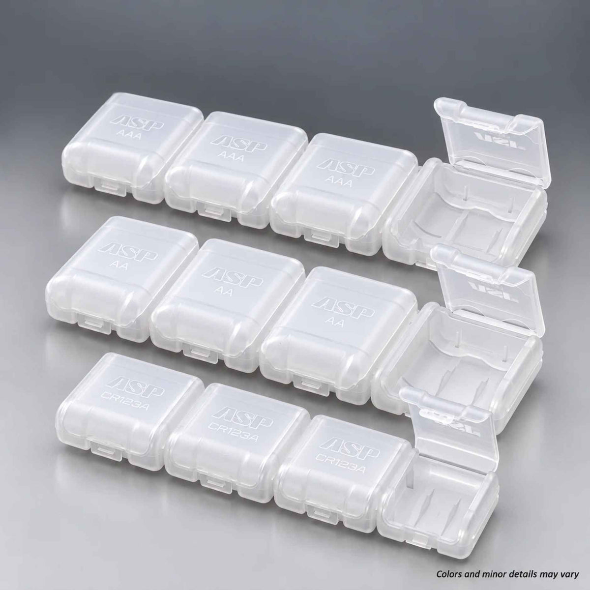 ASP Battery Link Cases 4-pack for CR123A, AA, or AAA batteries, models 53026, 53028, and 53031