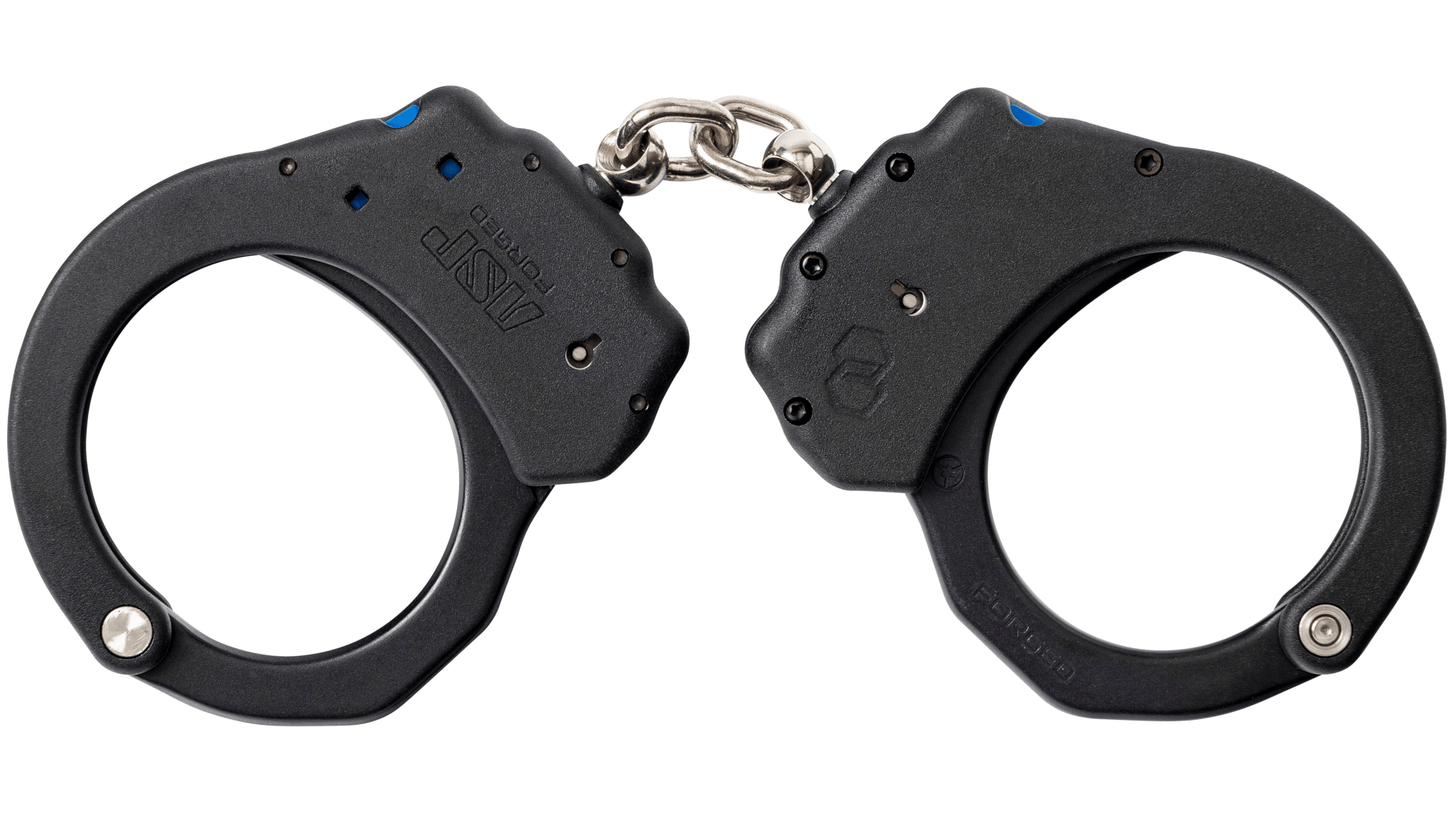 Black handcuffs on a white background