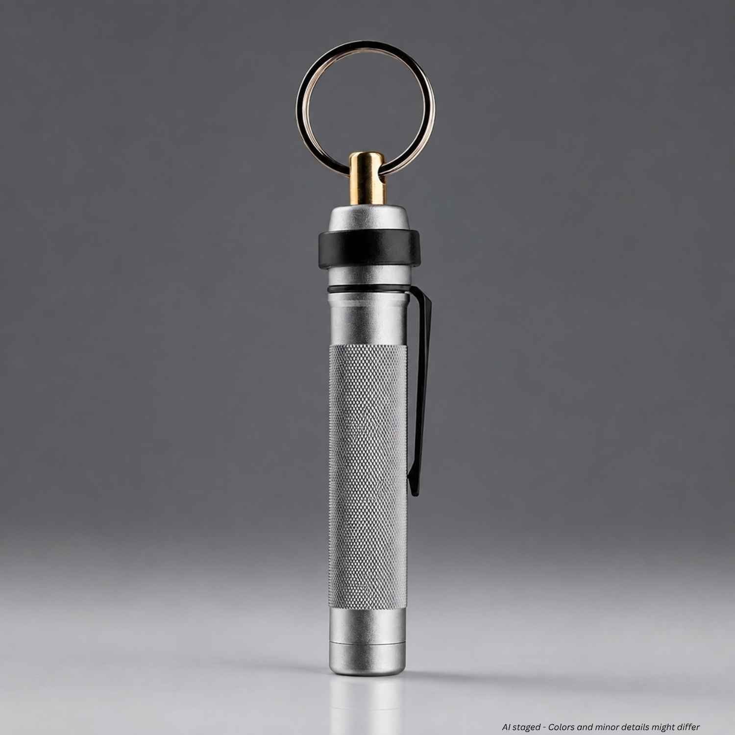 Pewter ASP Metro Defender D1 OC Spray with knurled aluminum body and key ring, model 54952