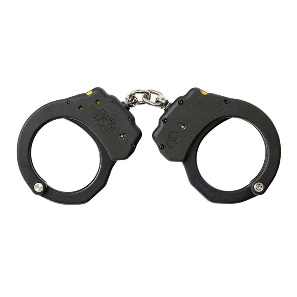 ASP Ultra Plus chain handcuffs 56061 with aluminum bows and yellow tactical indicators