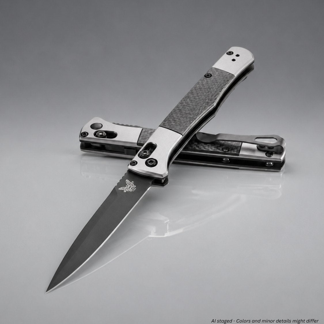 Benchmade 4170BK Auto Fact AXIS folding knife closed, black DLC blade and carbon fiber aluminum handle with pocket clip