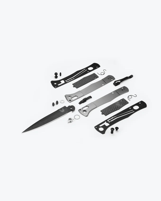 Benchmade 4170BK Auto Fact knife open, 3.95 inch black DLC spear point blade fully deployed front view