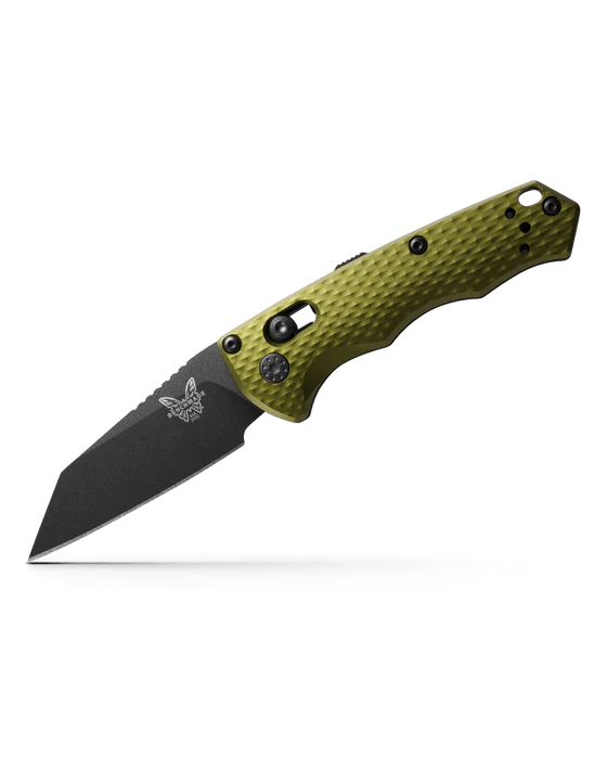 Benchmade AUTO IMMUNITY folding knife in woodland green, featuring a compact blade for discreet everyday carry.