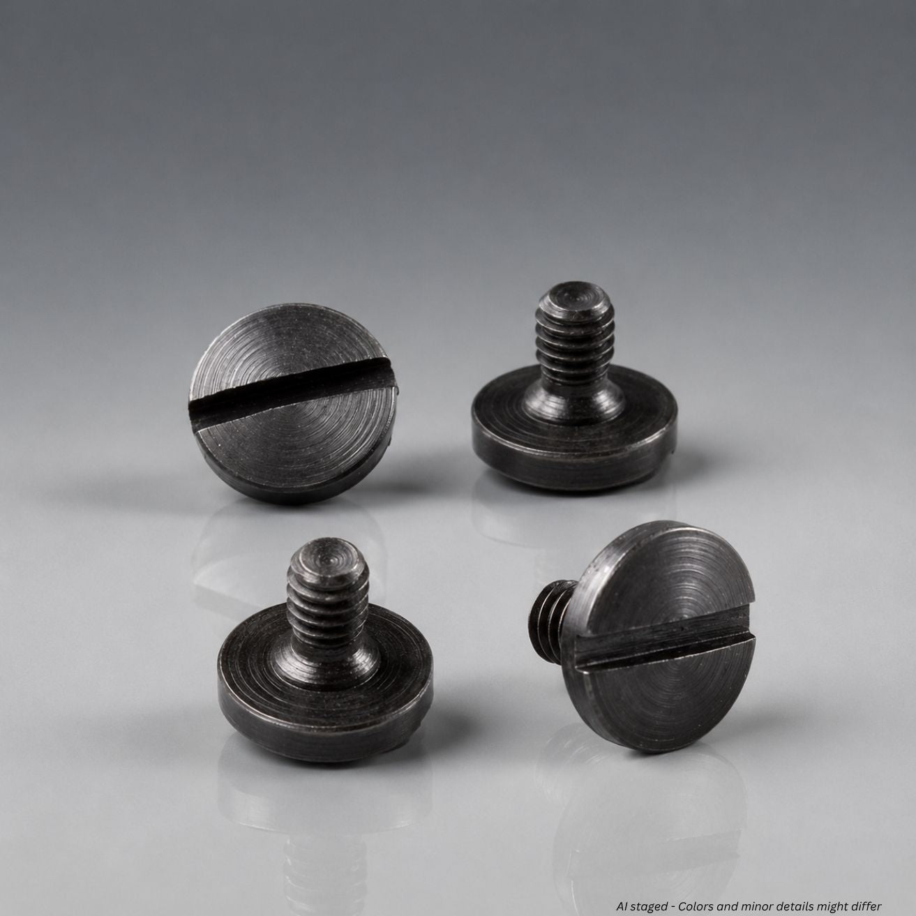 Beretta EU00017 grip screws slotted head kit, four matte black screws and four washers