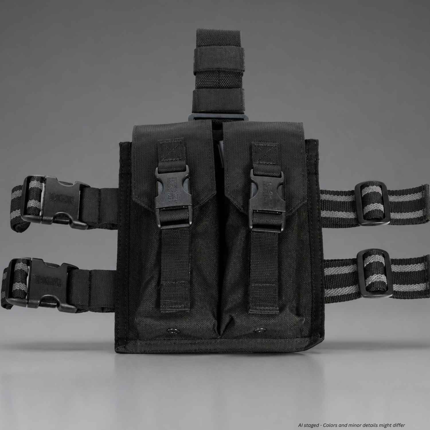 BLACKHAWK! Omega Elite M16/M4 double magazine pouch 561601BK with adjustable drop-leg straps, front view