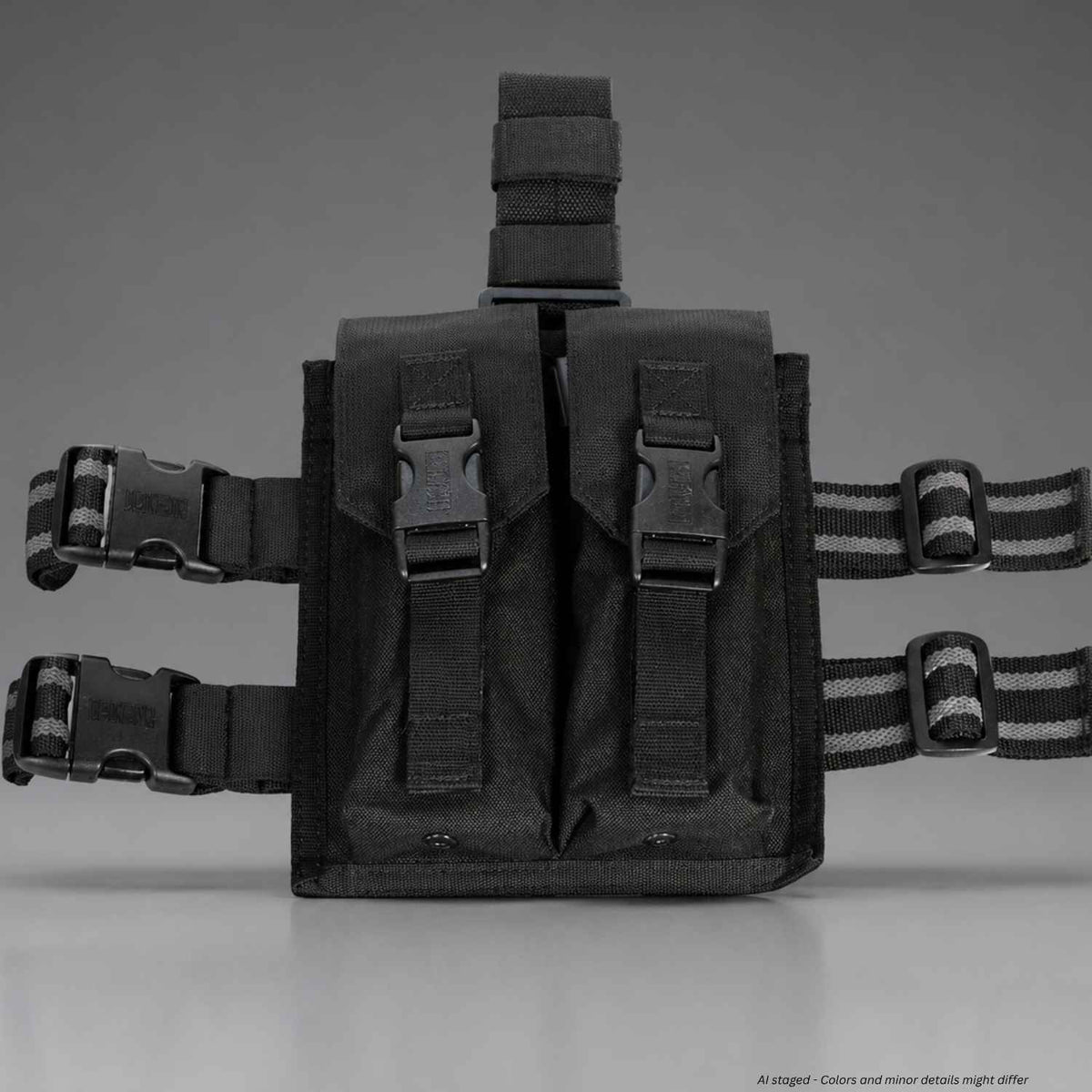 BLACKHAWK! Omega Elite M16/M4 double magazine pouch 561601BK with adjustable drop-leg straps, front view