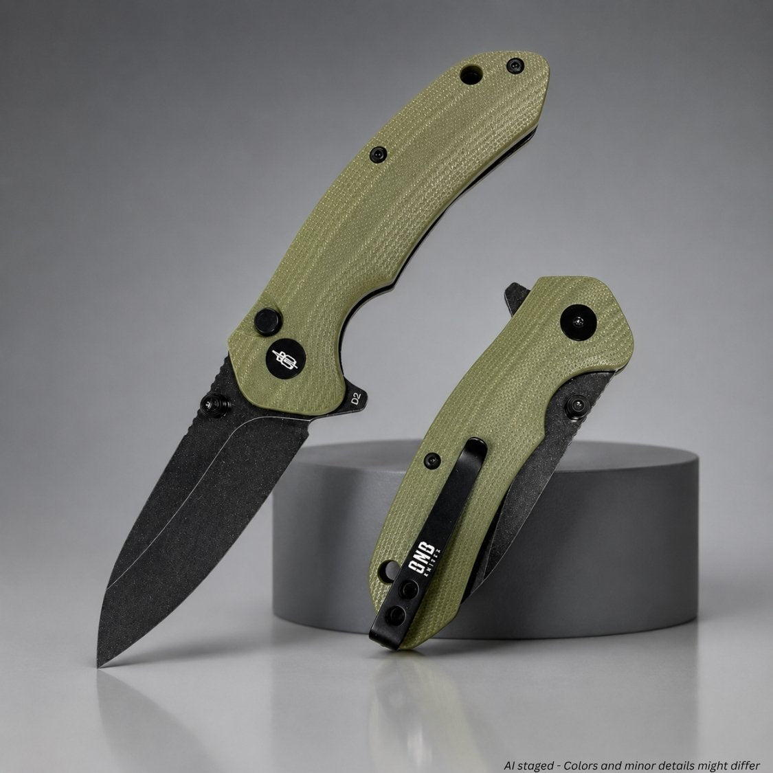 BNB Knives Button Lock Raven Knife (OD Green) BNB2024G - WCUniforms