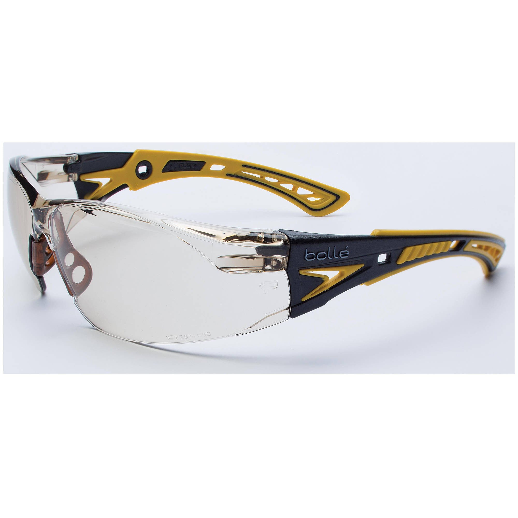 Bollé RUSH+ sunglasses with customizable co-injected temples and anti-fog coating for sporty performance.