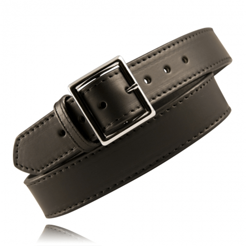 Boston Leather 1 3/4 Stitched Garrison Belt in black with silver buckle and heavy stitching for durability and style.
