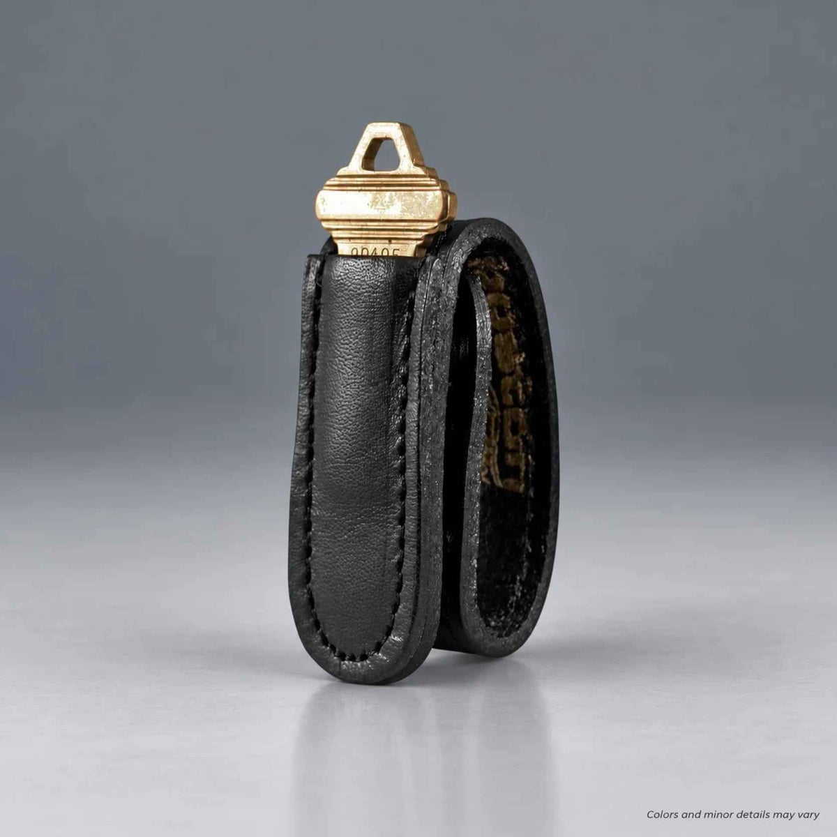 Boston Leather 5499 1 inch black leather belt keeper with a brass key in the front key slot