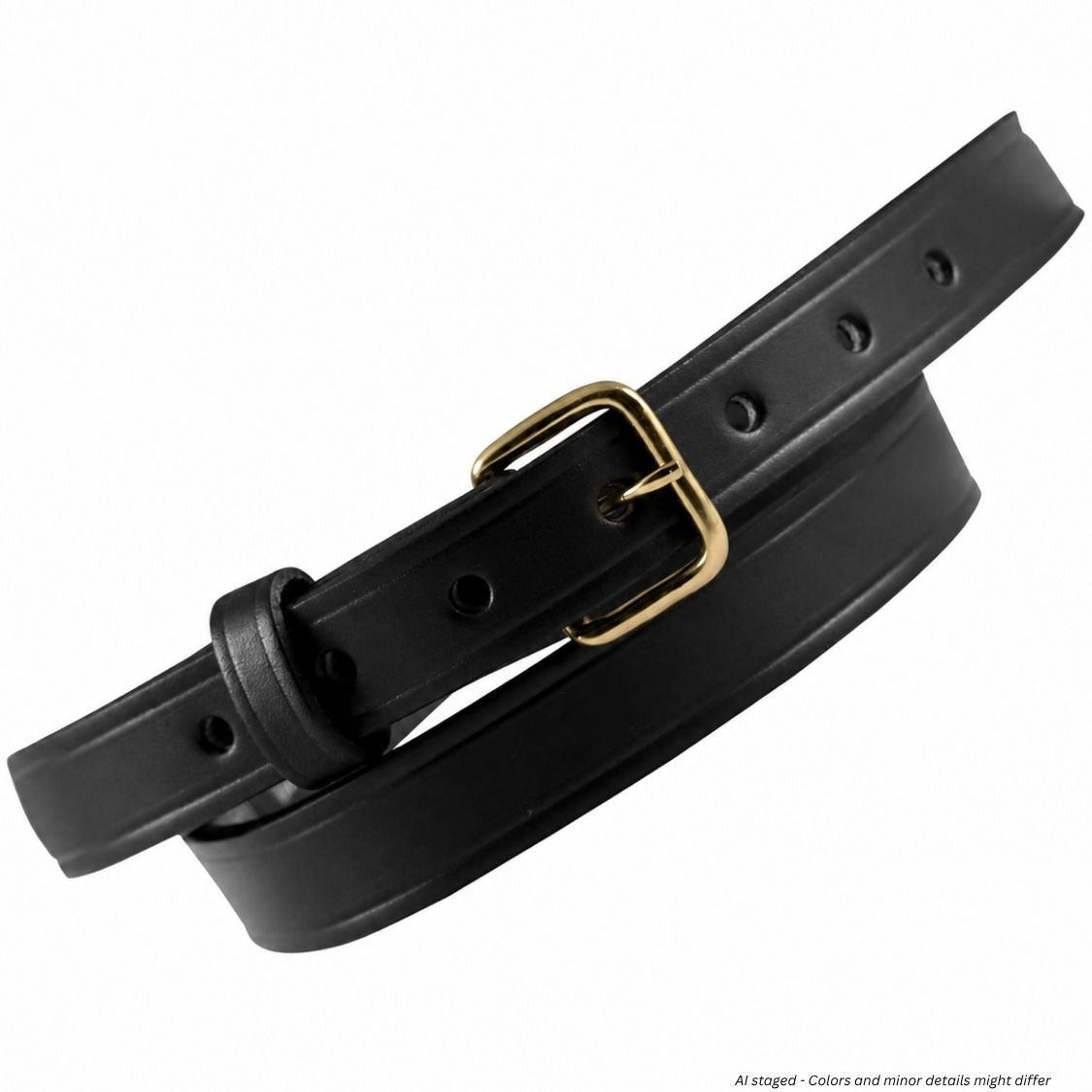 Boston Leather 6581 off duty belt in black leather with brass hardware, buckle detail